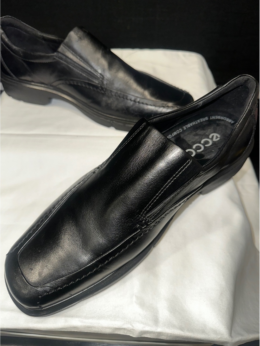 ECCO Men's Black Genuine Leather Slip-On Dress Shoes Size 45